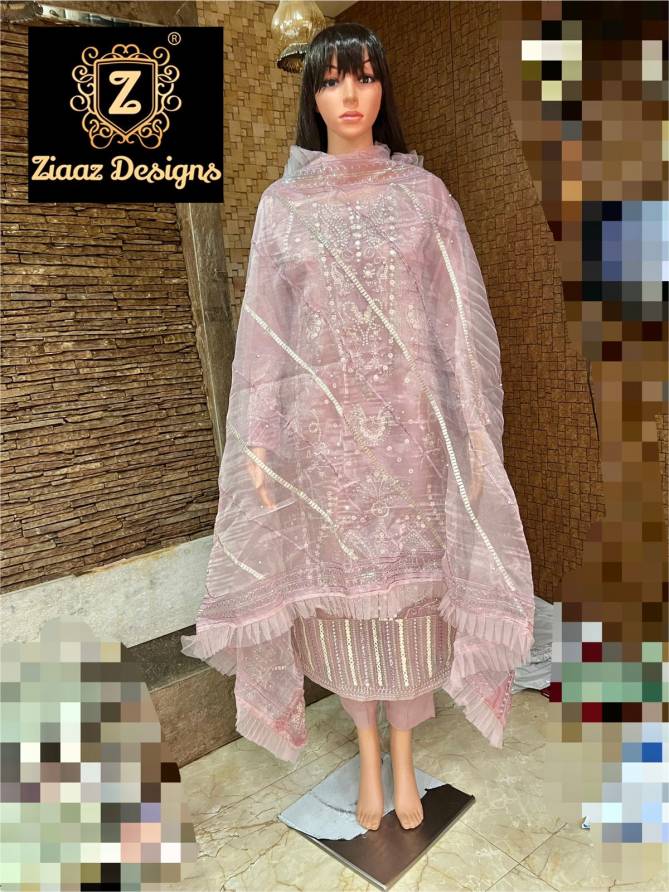 Ziaaz Designs Noor Dusty Pink Festive Wear Organza Ready Made Collection
